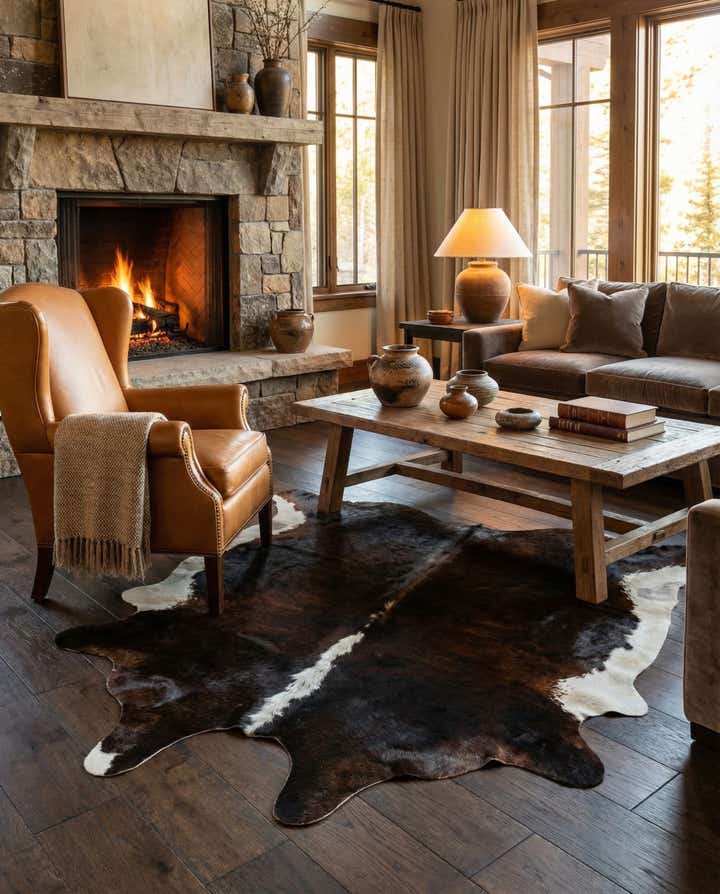 5' 5 x 5' 6 Cowhide Leather Square Rug