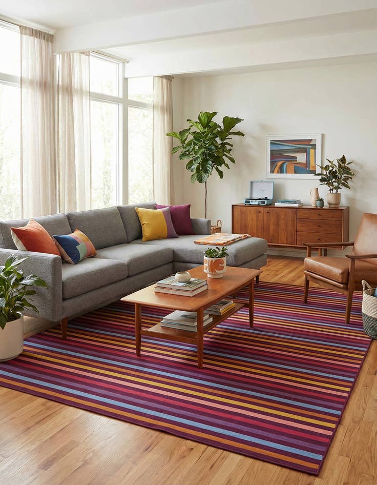Detail image of 9' x 12' Easy-Clean Striped Indoor / Outdoor Rug