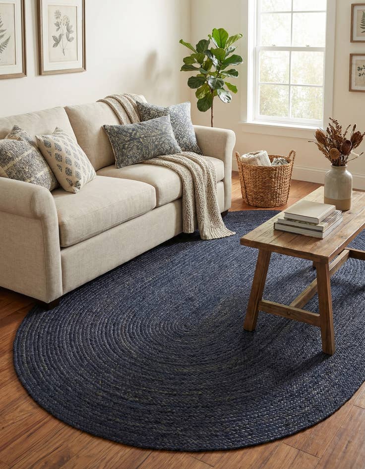 Detail image of 5' 1 x 8'  Hand Braided Jute Oval Rug