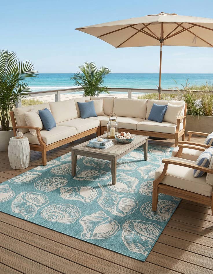Detail image of 10' x 14'  Washable Coastal Indoor / Outdoor Rug