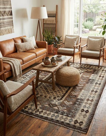 5' 4 x 6' 9 Hand Woven Kilim Maymana Wool Rug
