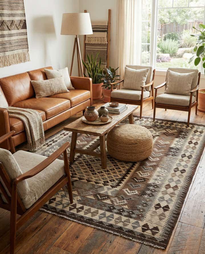 5' 4 x 6' 9 Hand Woven Kilim Maymana Wool Rug