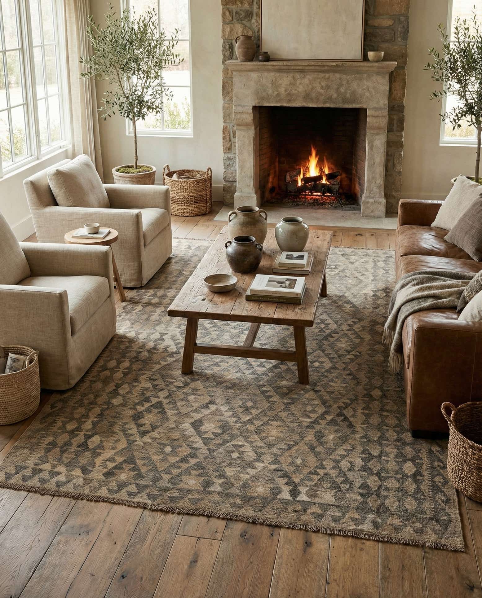 5' 10 x 7' 11 Hand Woven Kilim Maymana Wool Rug