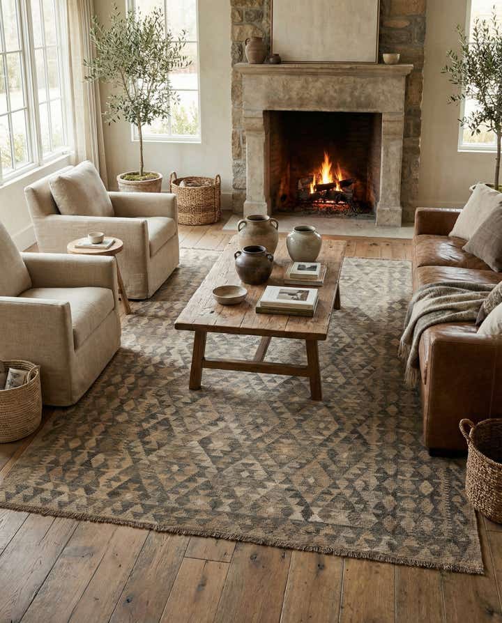 5' 10 x 7' 11 Hand Woven Kilim Maymana Wool Rug