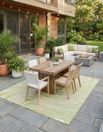 Green Easy-Clean Modern Indoor / Outdoor Rug