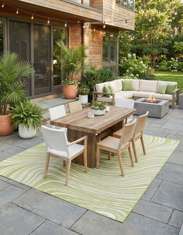 Green Easy-Clean Modern Indoor / Outdoor Rug