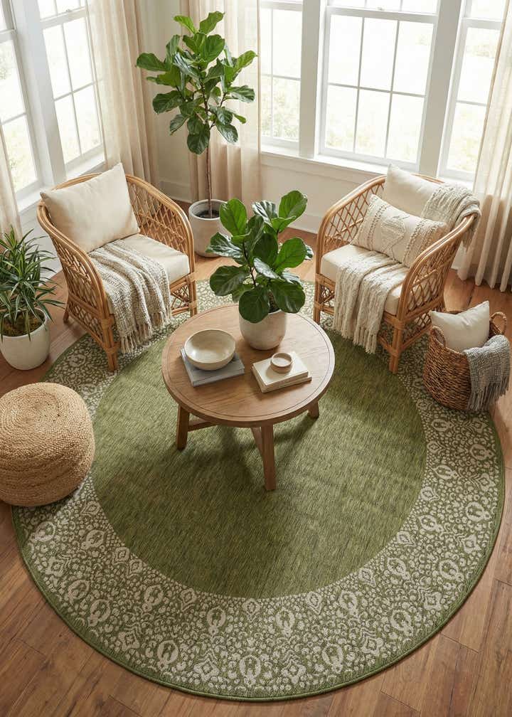 10' 8 x 10' 8 Easy-Clean Border Indoor / Outdoor Round Rug
