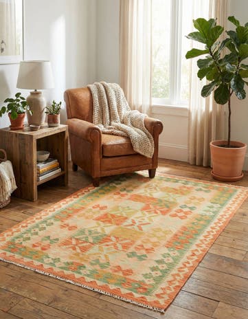 3' x 4' 9 Hand Woven Kilim Waziri Wool Rug