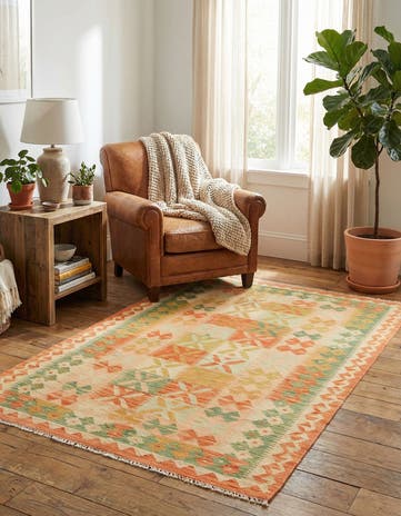 3' x 4' 9 Hand Woven Kilim Waziri Wool Rug