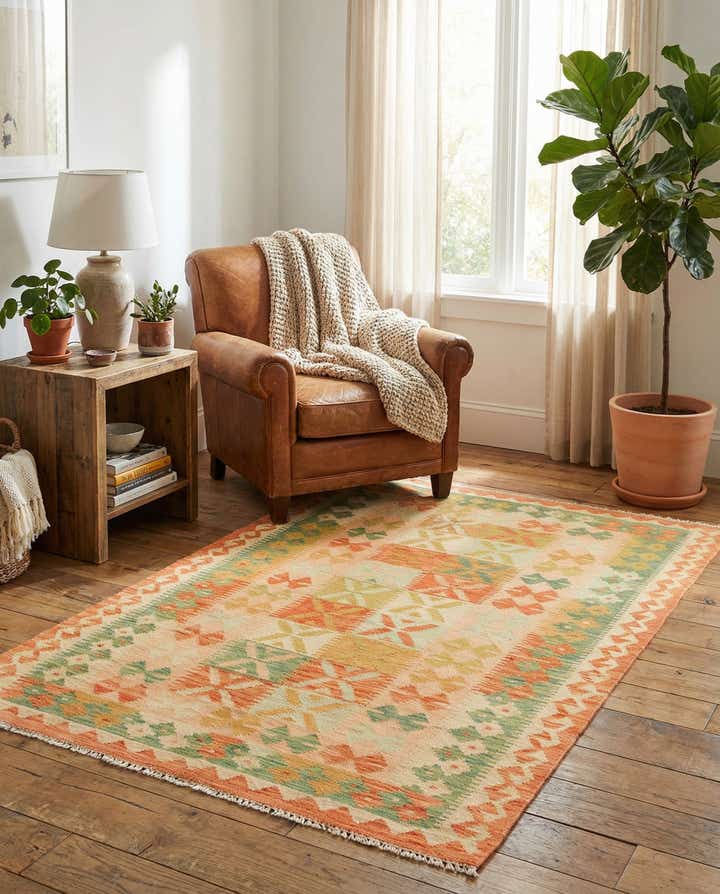 3' x 4' 9 Hand Woven Kilim Waziri Wool Rug