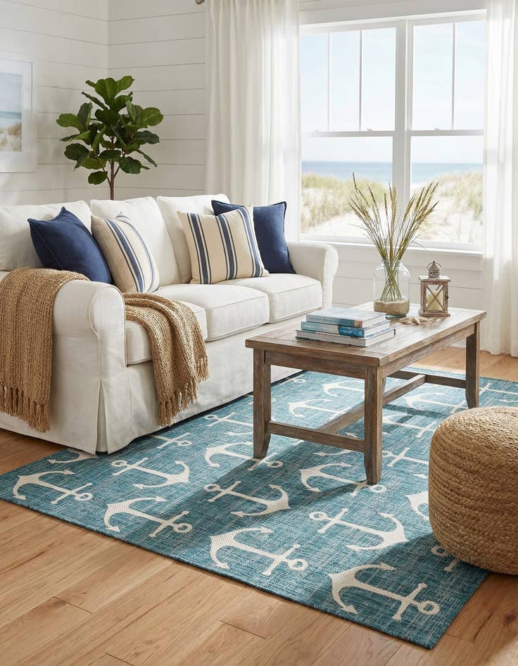 Detail image of 7' 10 x 7' 10  Washable Coastal Indoor / Outdoor Square Rug