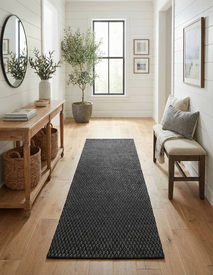 Detail image of  3' 3 x 12'  Hand Woven Lattice Wool Runner Rug