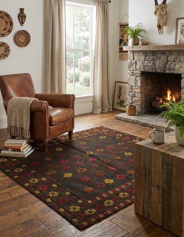 3' 10 x 4' 3 Hand Knotted Sumak Wool Square Rug