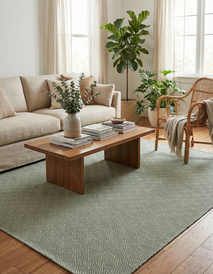 Detail image of  7' 10 x 10'  Hand Woven Geo Trellis Flatweave Rug