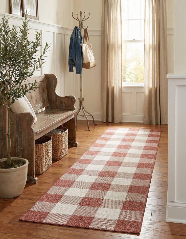 Detail image of 2' 7 x 12'  Washable Checkered Indoor / Outdoor Runner Rug