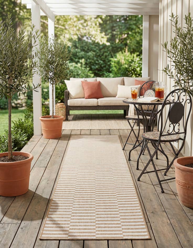 Detail image of 2' x 8'  Washable Striped Indoor / Outdoor Runner Rug