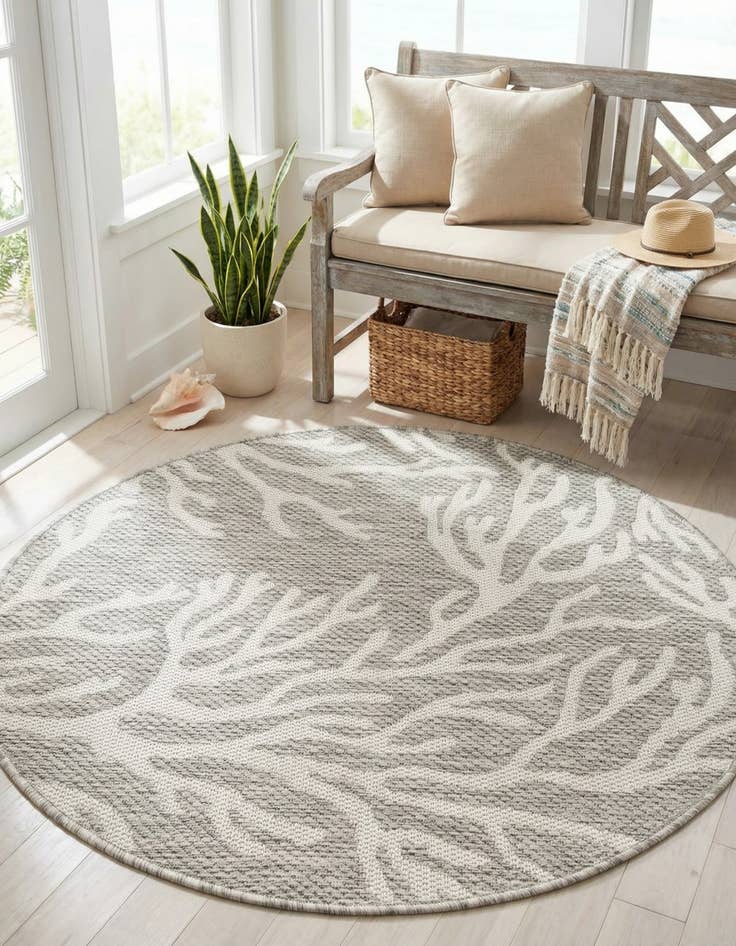Detail image of  3' x 3'  Washable Coastal Indoor / Outdoor Round Rug