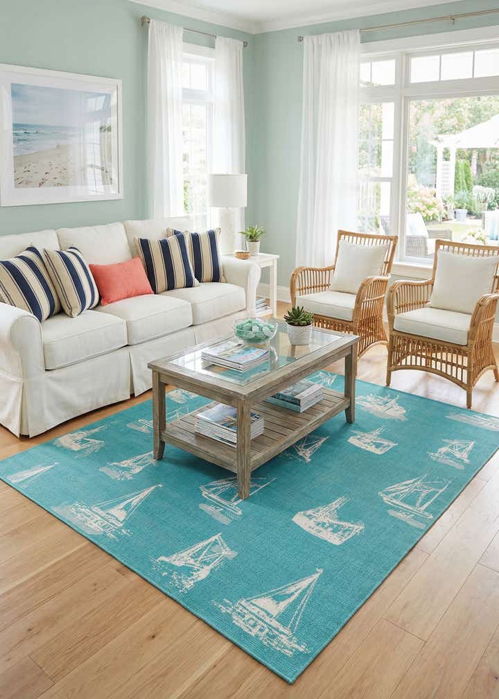 7' 10 x 7' 10 Easy-Clean Coastal Indoor / Outdoor Square Rug