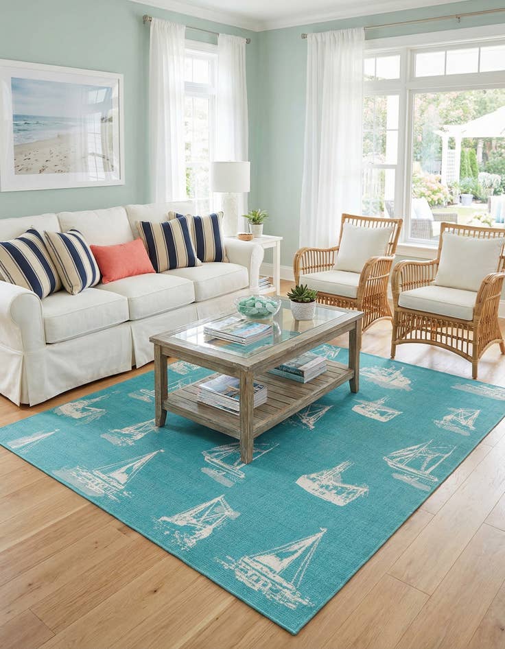 Detail image of 7' 10 x 7' 10  Washable Coastal Indoor / Outdoor Square Rug