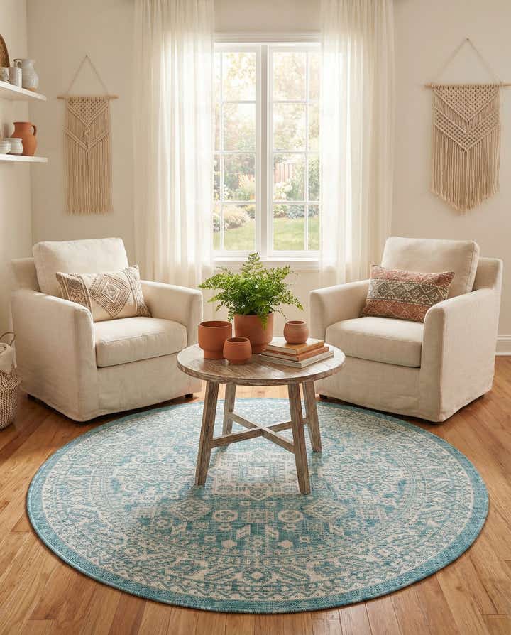 5' 3 x 5' 3 Easy-Clean Aztec Indoor / Outdoor Round Rug