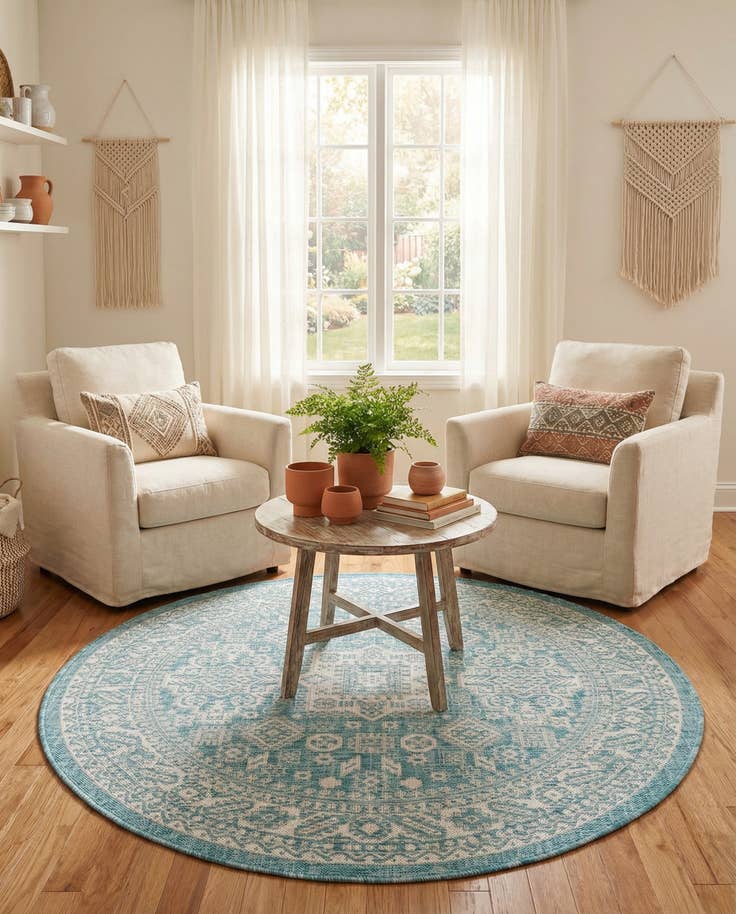 Detail image of 5' 3 x 5' 3 Easy-Clean Aztec Indoor / Outdoor Round Rug