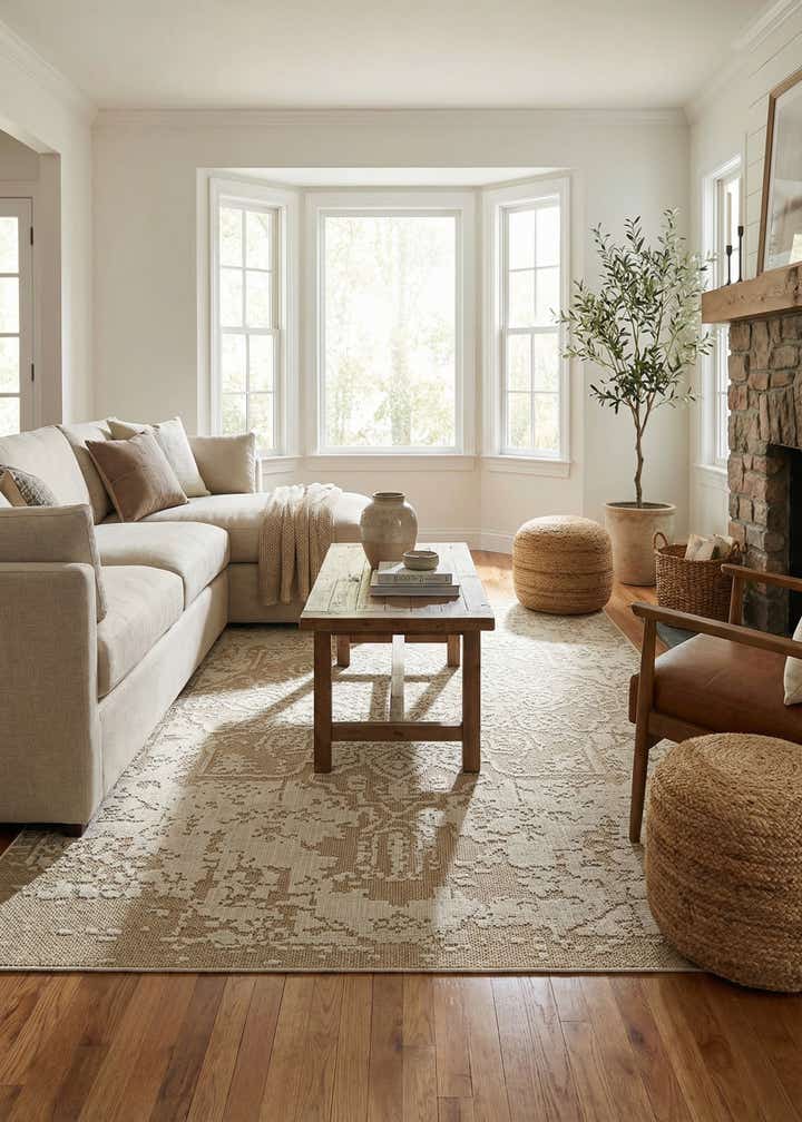 6' 1 x 9' Easy-Clean Traditional Indoor / Outdoor Rug