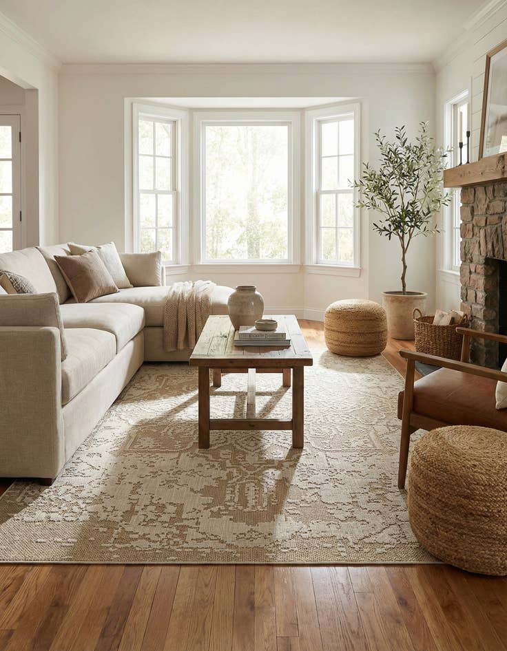 Detail image of  6' 1 x 9'  Washable Traditional Indoor / Outdoor Rug