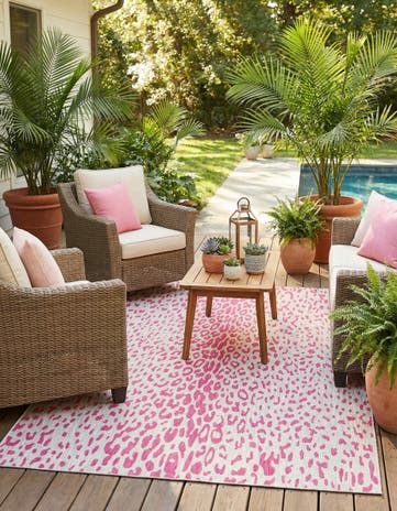 Pink Gray Easy-Clean Safari Indoor / Outdoor Rug