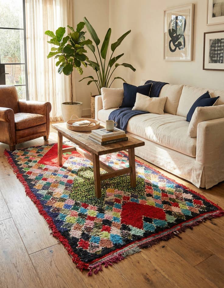 Detail image of  4' 10 x 8' 2  Hand Knotted Moroccan Wool Rug