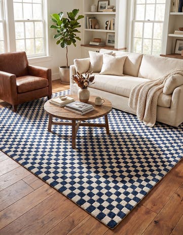 Blue and White Hand Tufted Wool Square Rug