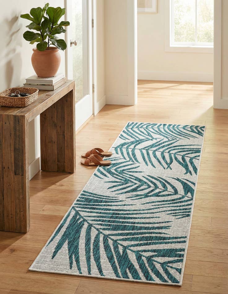 Detail image of 2' x 6' Easy-Clean Botanical Indoor / Outdoor Runner Rug