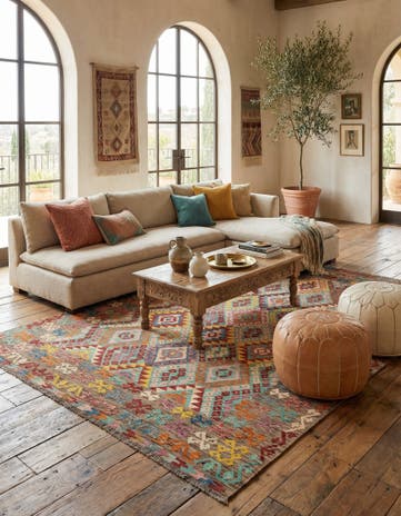 7' 1 x 9' 5 Hand Knotted Marok Kilim Rug