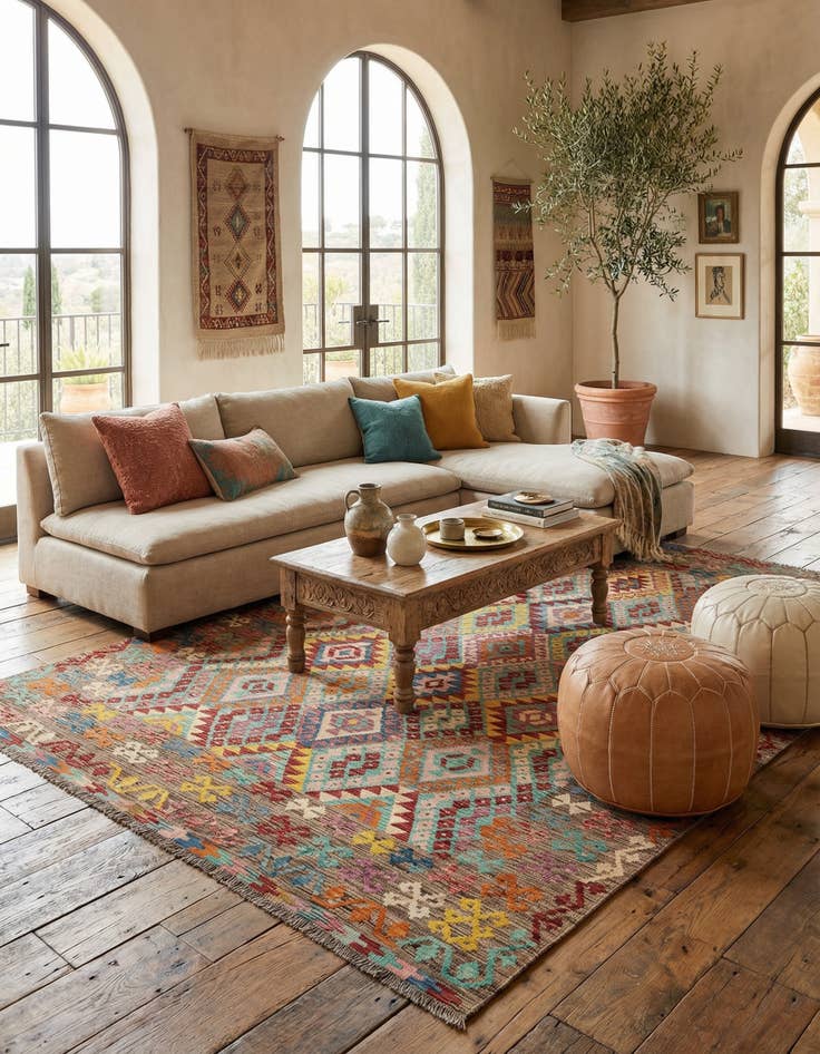 Detail image of 7' 1 x 9' 5  Hand Knotted Marok Kilim Rug