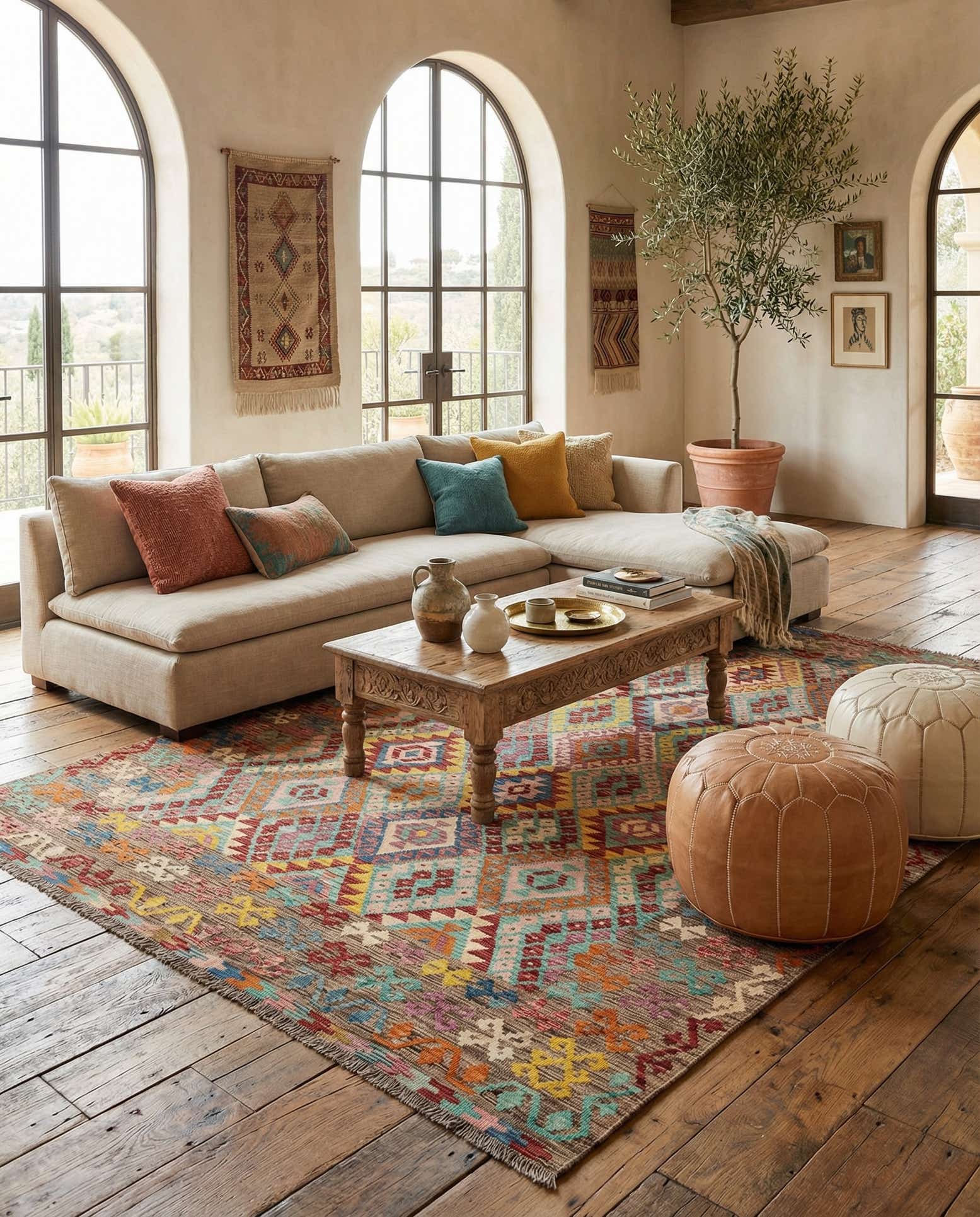 7' 1 x 9' 5 Hand Knotted Marok Kilim Rug