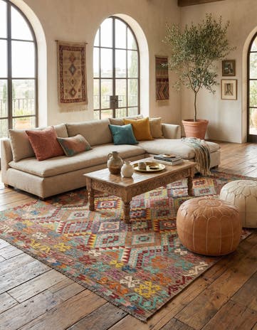7' 1 x 9' 5 Hand Knotted Marok Kilim Rug