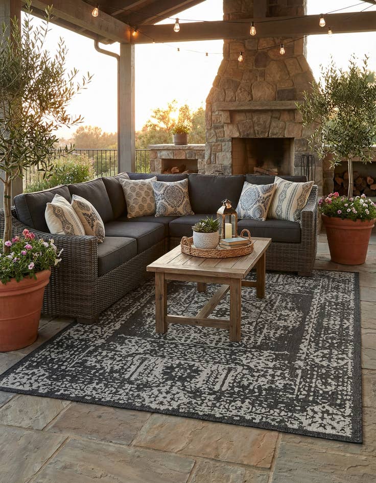 Detail image of 10' x 14'  Washable Traditional Indoor / Outdoor Rug