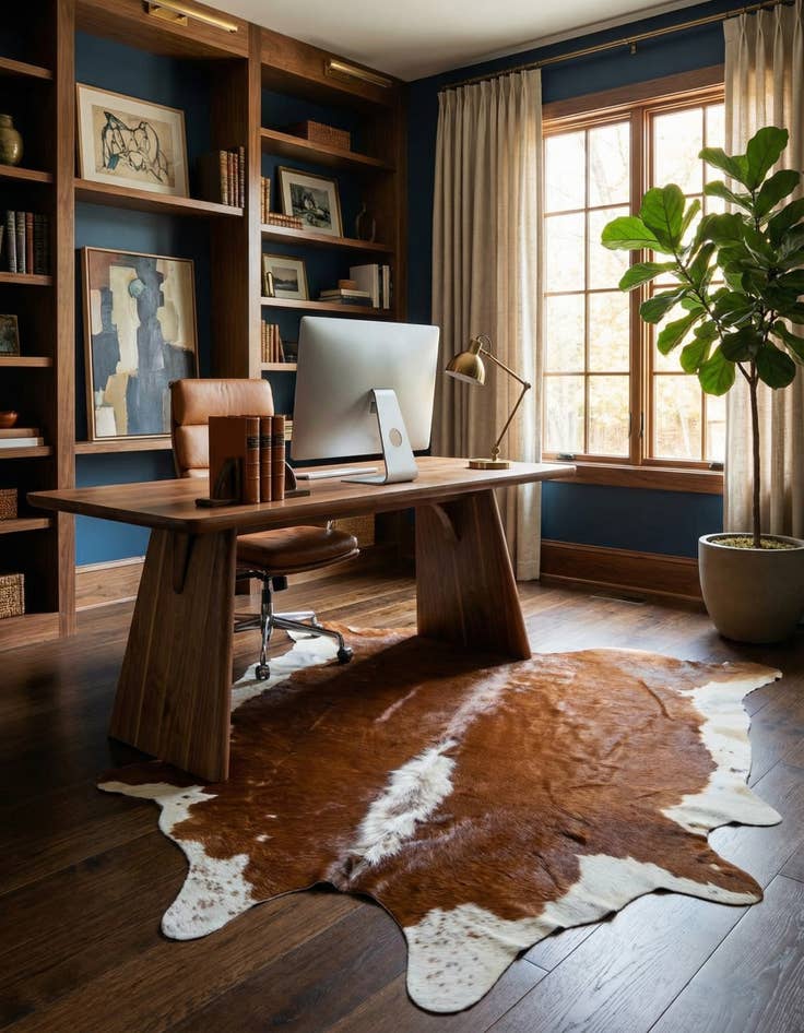 Detail image of 6' 2 x 6' 11 Cowhide Leather Square Rug