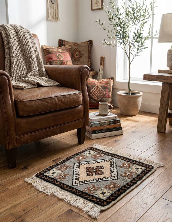 Detail image of  1' 3 x 1' 5  Hand Knotted Ferdos Persian Wool Square Rug