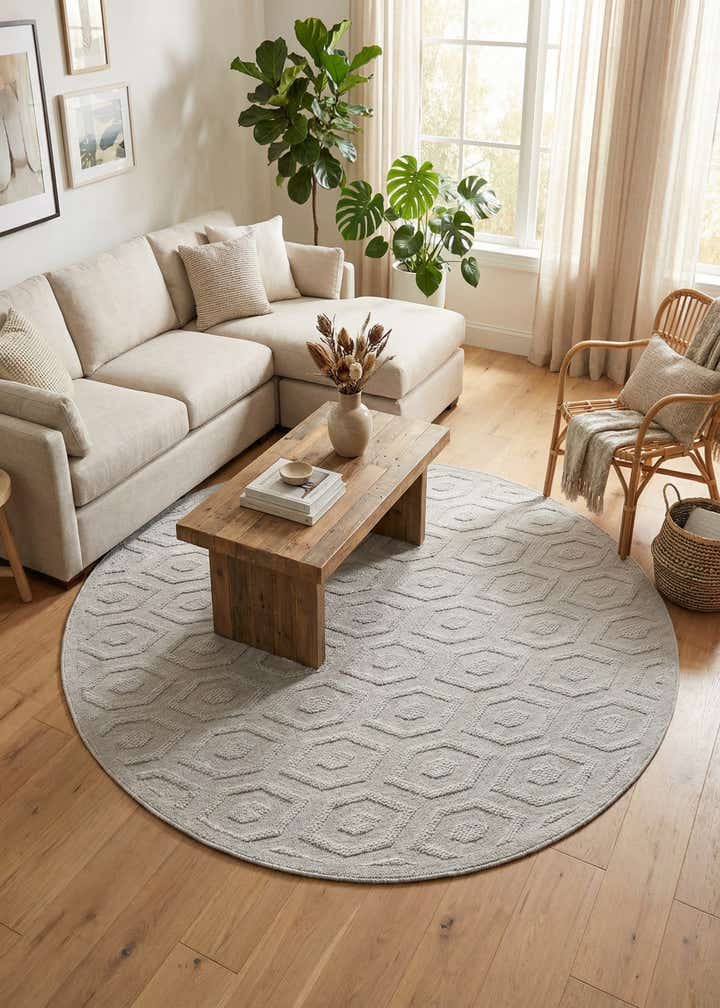 7' x 7' Easy-Clean Trellis Textured Indoor / Outdoor Round Rug