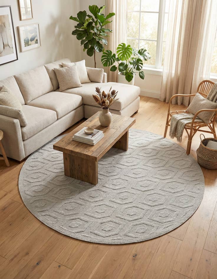 Detail image of 7' x 7'  Washable Trellis Textured Indoor / Outdoor Round Rug