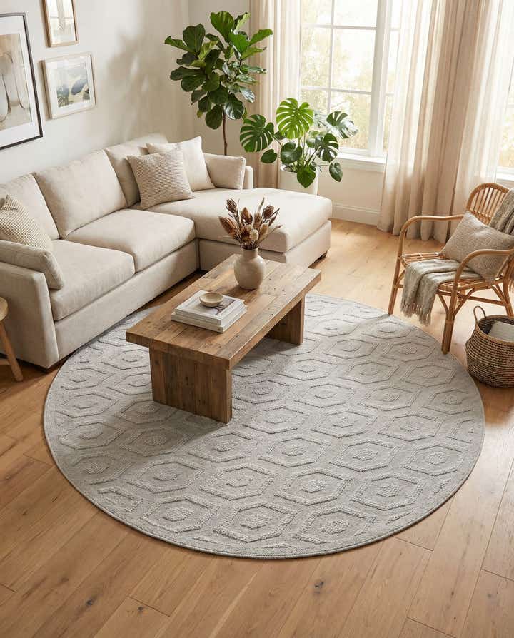 7' x 7' Easy-Clean Trellis Textured Indoor / Outdoor Round Rug