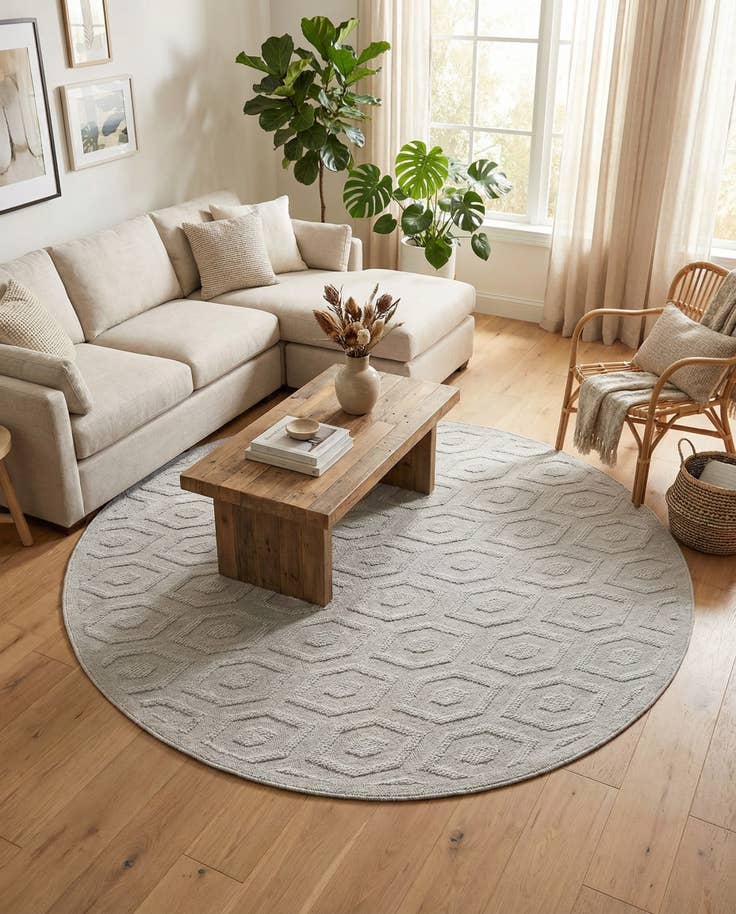 Detail image of 7' x 7' Easy-Clean Trellis Textured Indoor / Outdoor Round Rug