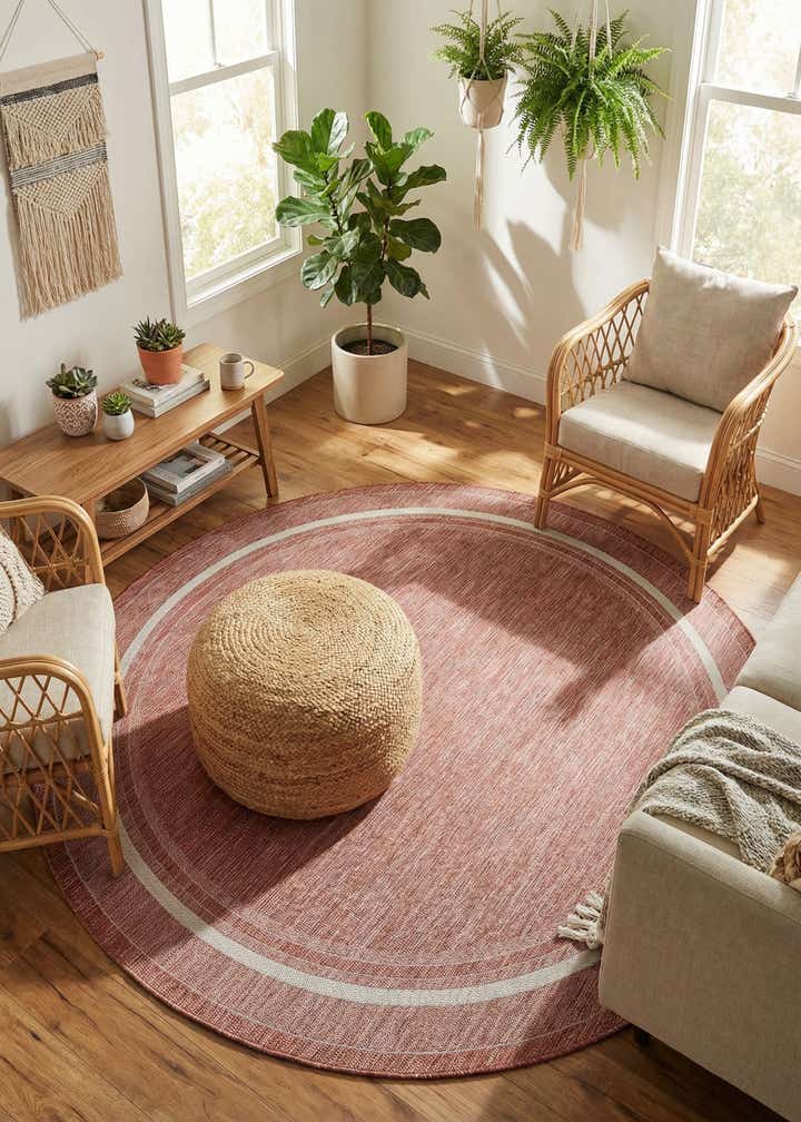 7' 10 x 7' 10 Easy-Clean Border Indoor / Outdoor Round Rug
