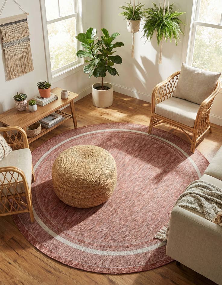 Detail image of 7' 10 x 7' 10  Washable Border Indoor / Outdoor Round Rug