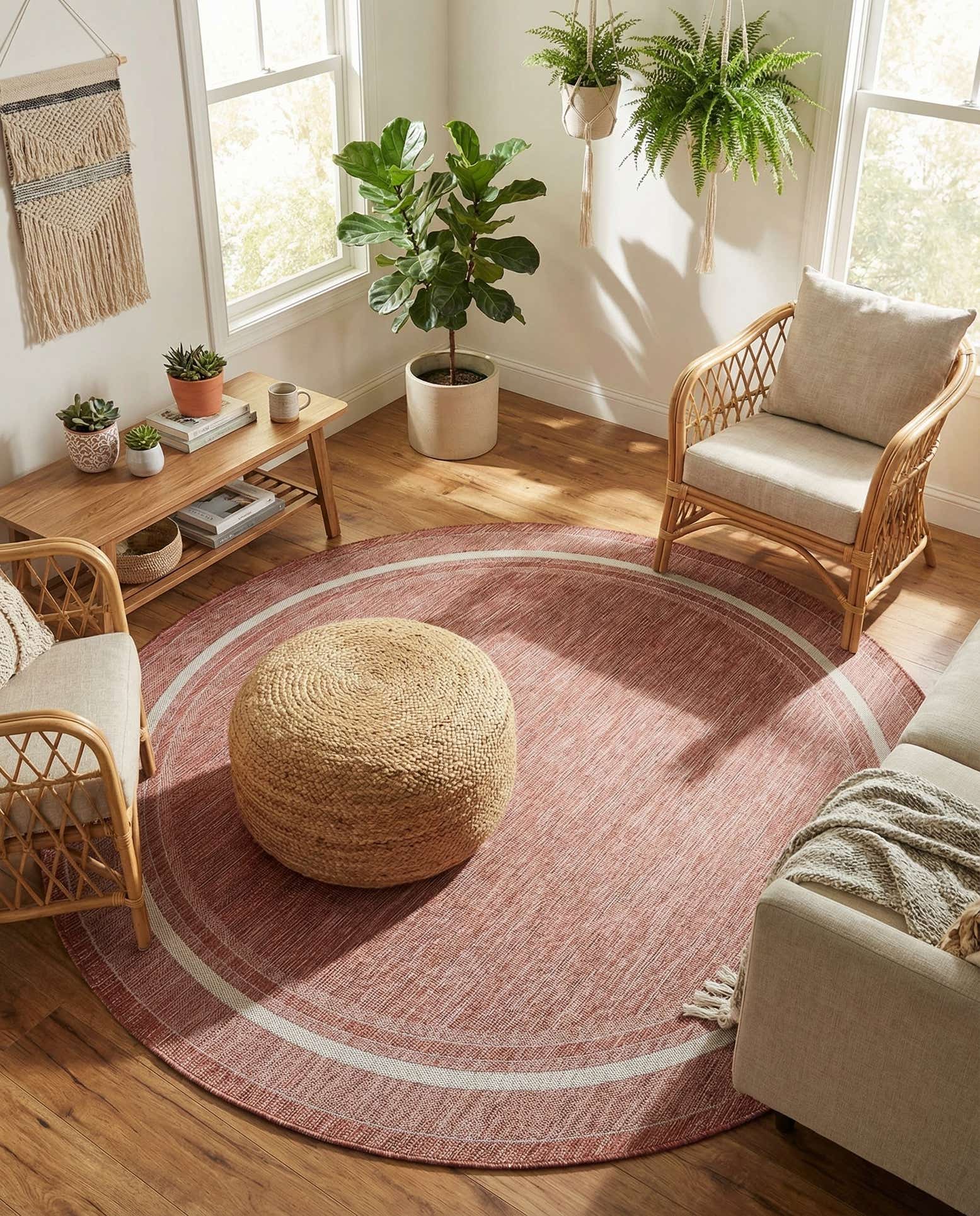 7' 10 x 7' 10 Easy-Clean Border Indoor / Outdoor Round Rug