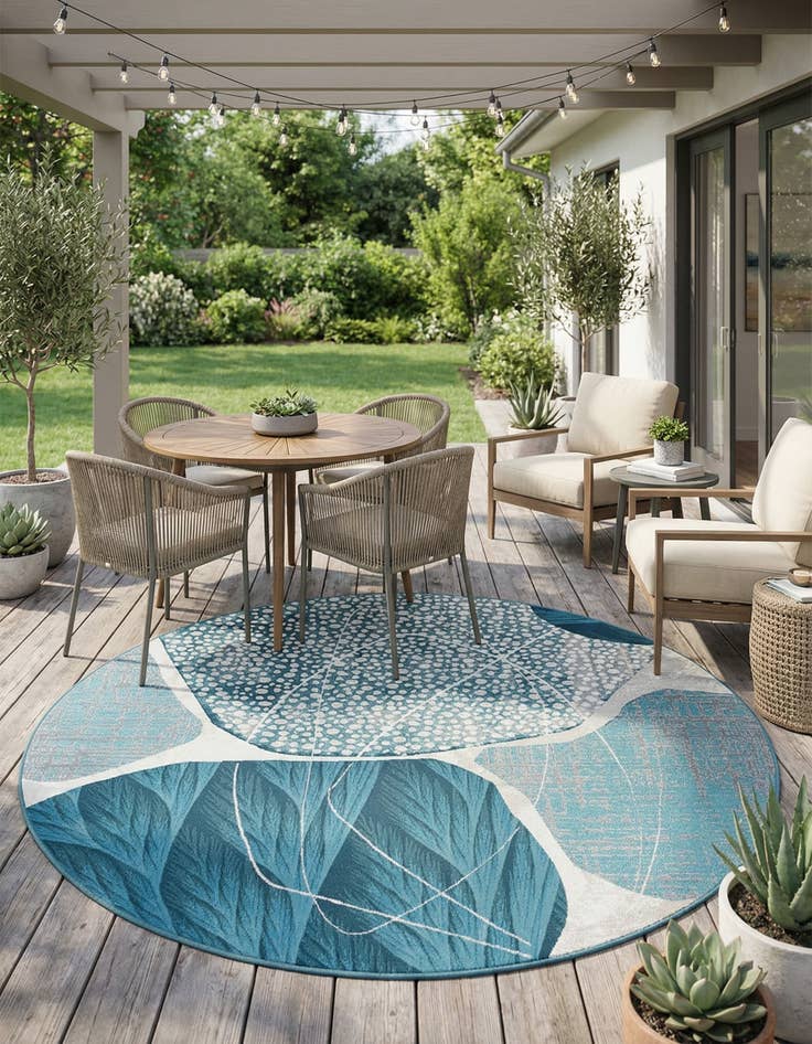 Detail image of 7' 10 x 7' 10 Easy-Clean Modern Indoor / Outdoor Round Rug