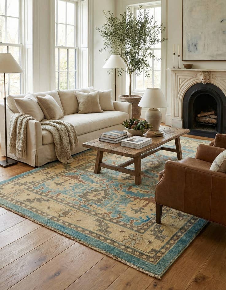 Detail image of  7' x 10' 7  Hand Knotted Oushak Wool Rug