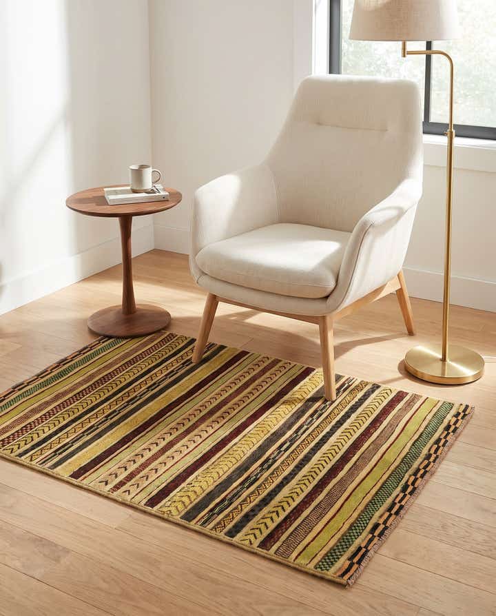 3' 4 x 4' 10 Hand Knotted Modern Ziegler Rug