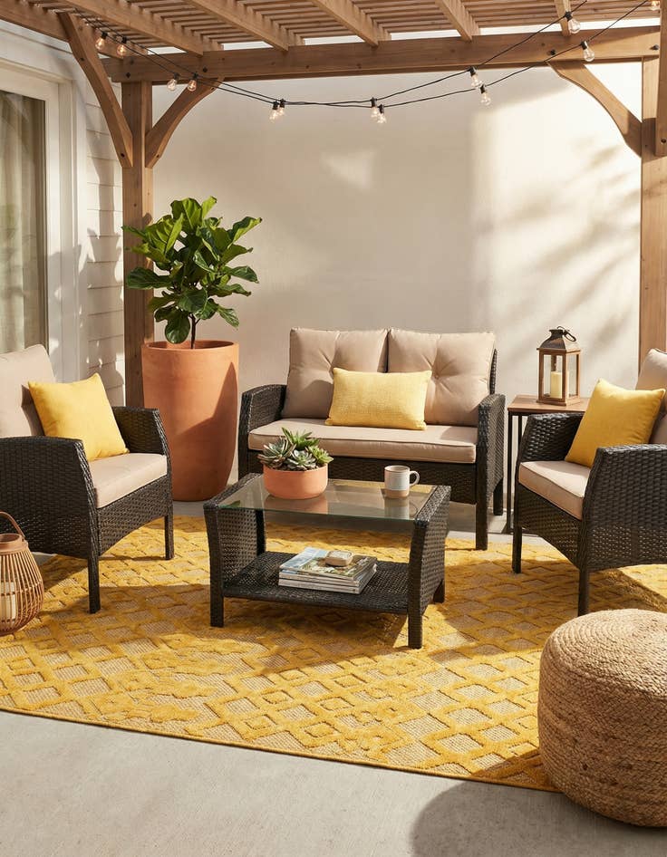 Detail image of  6' x 9'  Washable Trellis Textured Indoor / Outdoor Rug