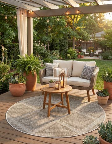 5' 3 x 5' 3 Easy-Clean Lattice Indoor / Outdoor Round Rug